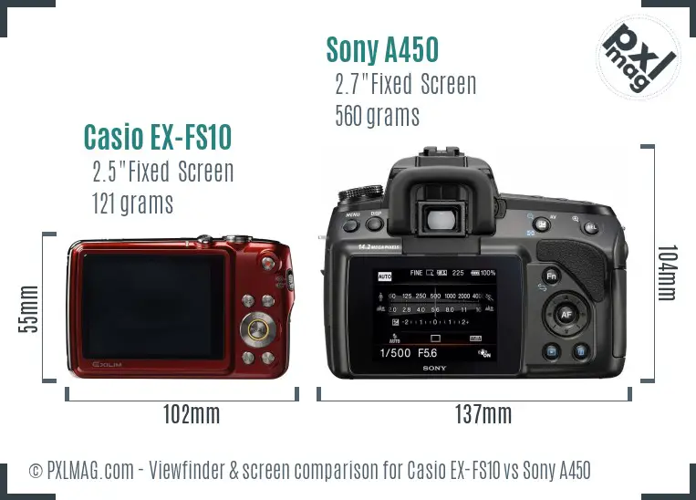 Casio EX-FS10 vs Sony A450 Screen and Viewfinder comparison
