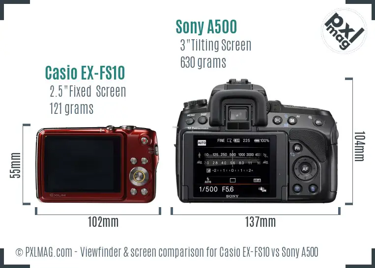 Casio EX-FS10 vs Sony A500 Screen and Viewfinder comparison