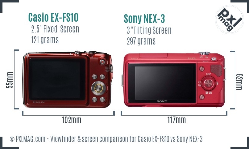 Casio EX-FS10 vs Sony NEX-3 Screen and Viewfinder comparison