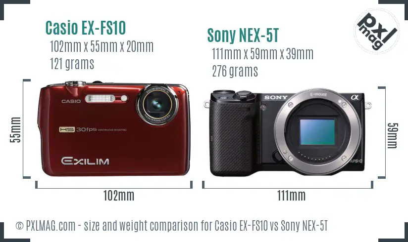 Casio EX-FS10 vs Sony NEX-5T size comparison