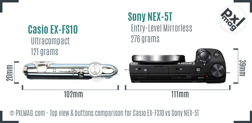 Casio EX-FS10 vs Sony NEX-5T top view buttons comparison