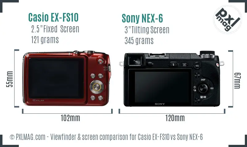 Casio EX-FS10 vs Sony NEX-6 Screen and Viewfinder comparison