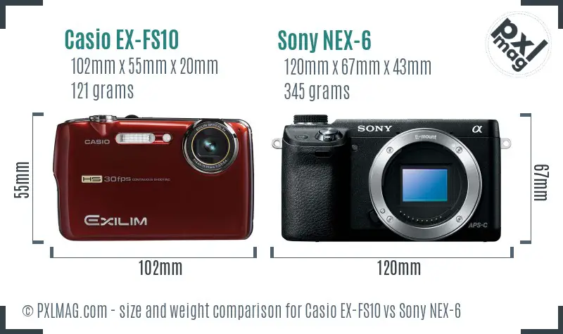 Casio EX-FS10 vs Sony NEX-6 size comparison