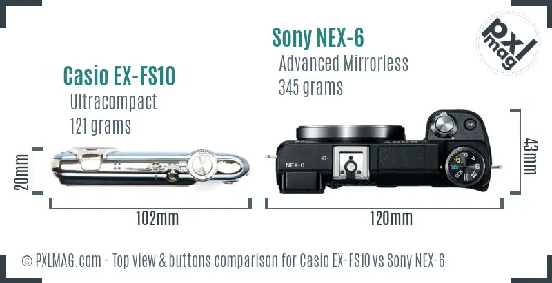 Casio EX-FS10 vs Sony NEX-6 top view buttons comparison