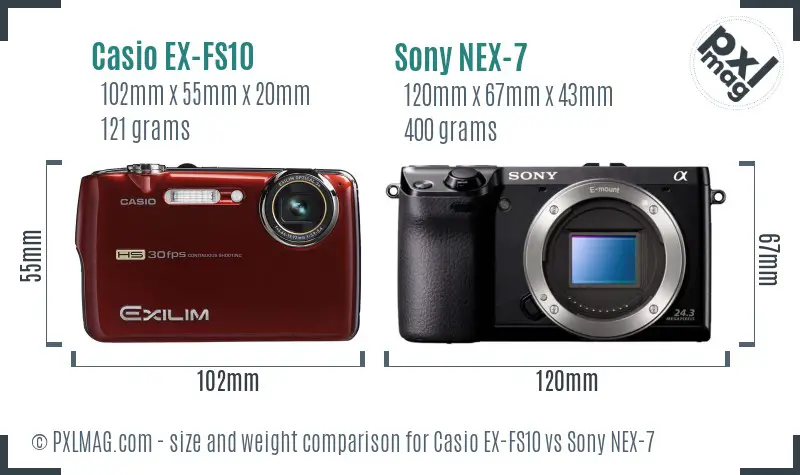 Casio EX-FS10 vs Sony NEX-7 size comparison