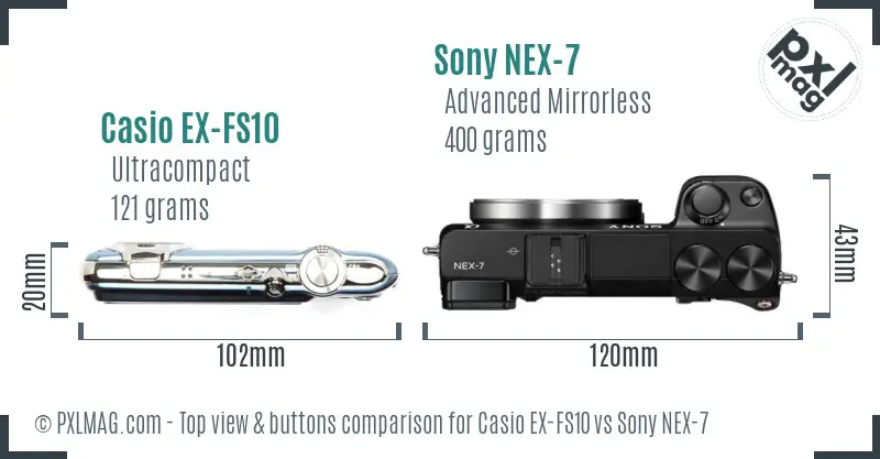 Casio EX-FS10 vs Sony NEX-7 top view buttons comparison