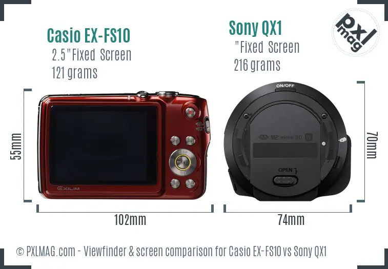 Casio EX-FS10 vs Sony QX1 Screen and Viewfinder comparison