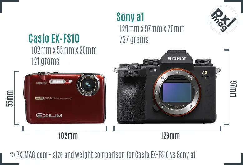 Casio EX-FS10 vs Sony a1 size comparison