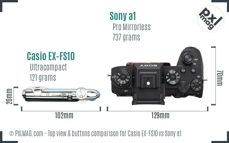 Casio EX-FS10 vs Sony a1 top view buttons comparison