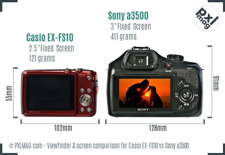 Casio EX-FS10 vs Sony a3500 Screen and Viewfinder comparison