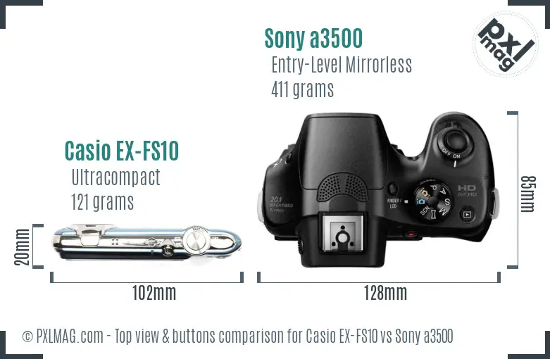 Casio EX-FS10 vs Sony a3500 top view buttons comparison