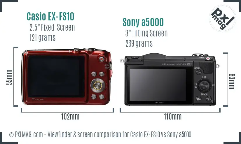 Casio EX-FS10 vs Sony a5000 Screen and Viewfinder comparison