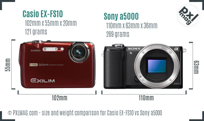 Casio EX-FS10 vs Sony a5000 size comparison