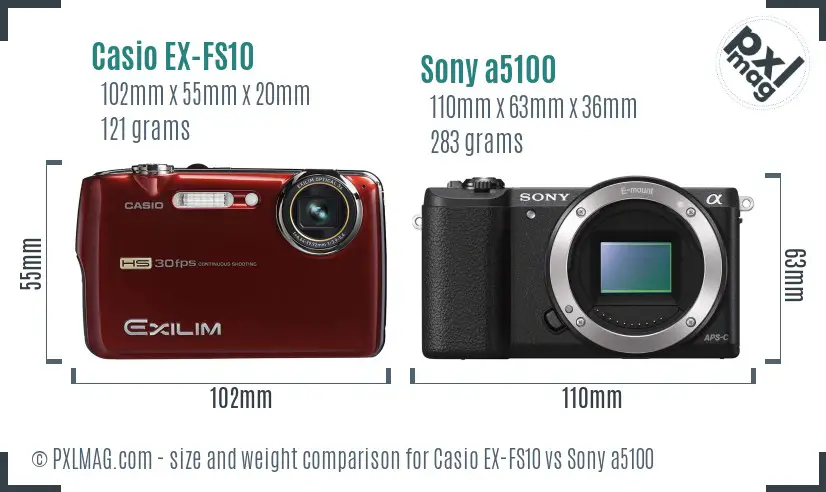 Casio EX-FS10 vs Sony a5100 size comparison