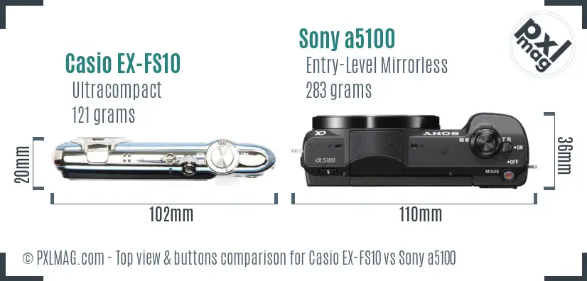Casio EX-FS10 vs Sony a5100 top view buttons comparison