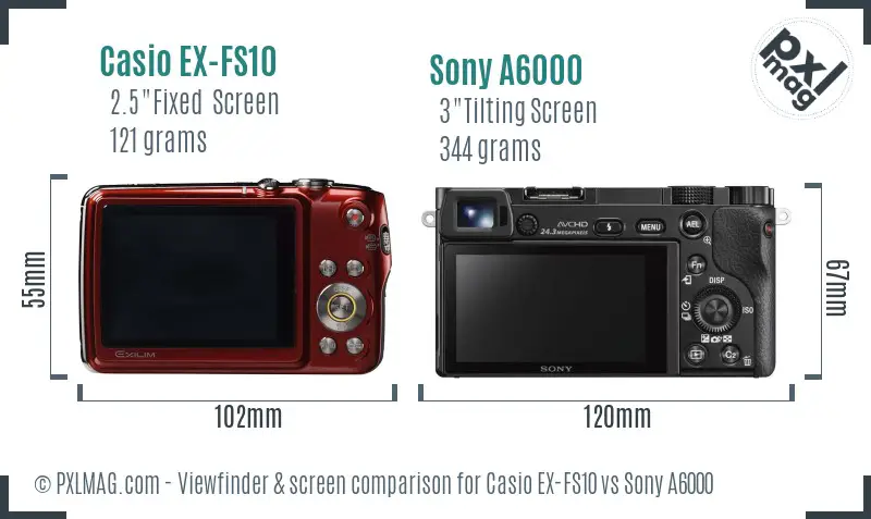 Casio EX-FS10 vs Sony A6000 Screen and Viewfinder comparison