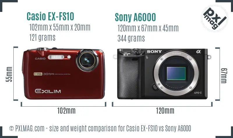 Casio EX-FS10 vs Sony A6000 size comparison