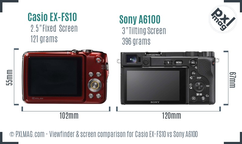 Casio EX-FS10 vs Sony A6100 Screen and Viewfinder comparison
