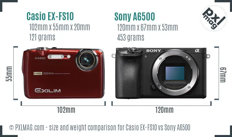Casio EX-FS10 vs Sony A6500 size comparison
