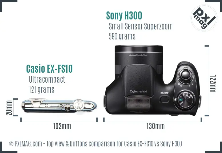 Casio EX-FS10 vs Sony H300 top view buttons comparison
