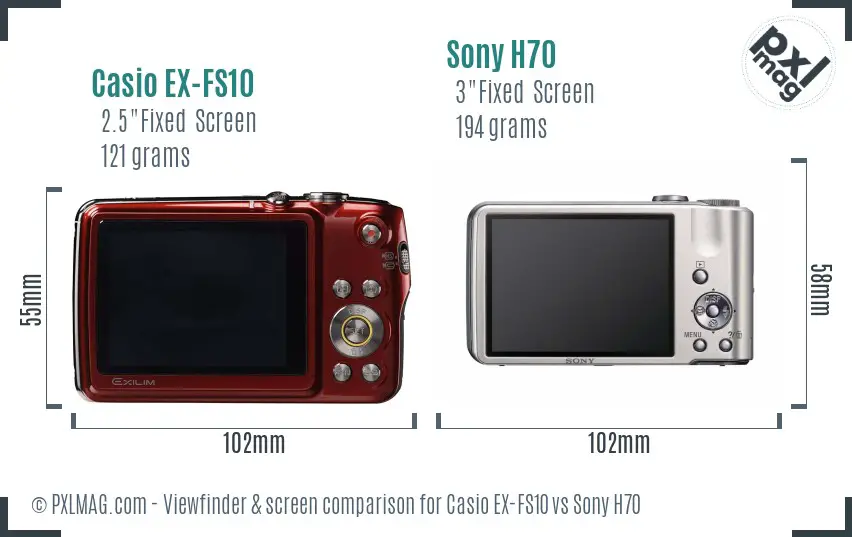 Casio EX-FS10 vs Sony H70 Screen and Viewfinder comparison