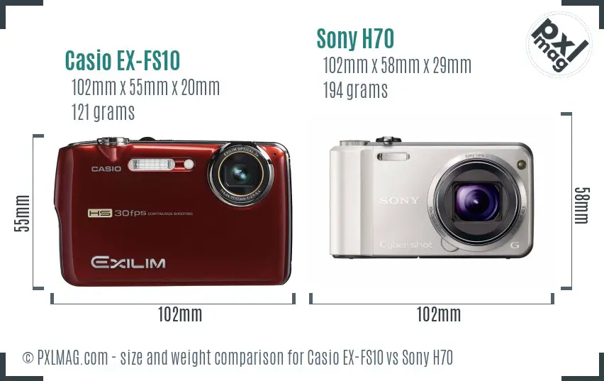 Casio EX-FS10 vs Sony H70 size comparison