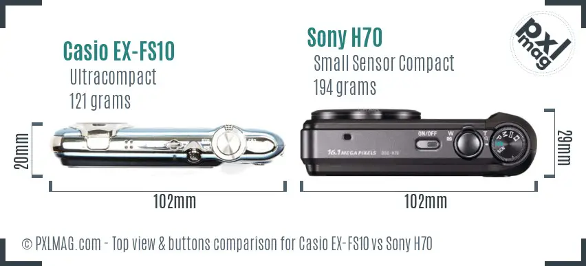 Casio EX-FS10 vs Sony H70 top view buttons comparison