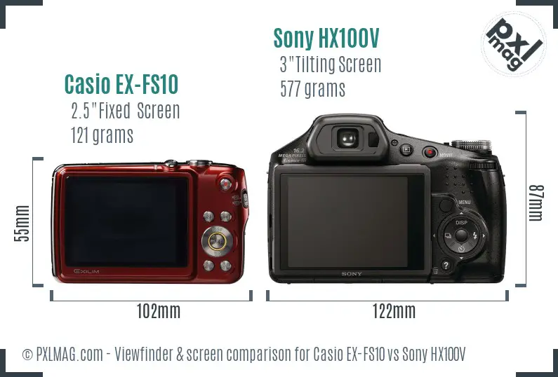 Casio EX-FS10 vs Sony HX100V Screen and Viewfinder comparison