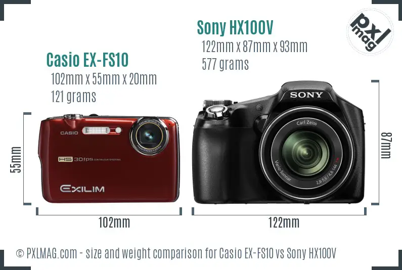 Casio EX-FS10 vs Sony HX100V size comparison