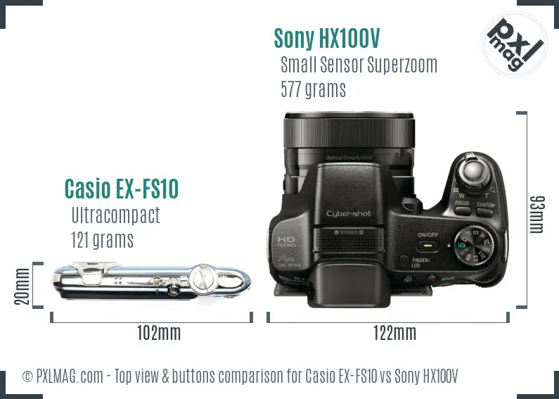 Casio EX-FS10 vs Sony HX100V top view buttons comparison