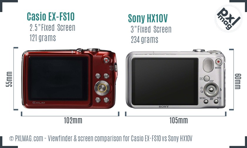 Casio EX-FS10 vs Sony HX10V Screen and Viewfinder comparison