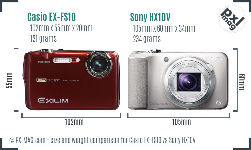 Casio EX-FS10 vs Sony HX10V size comparison