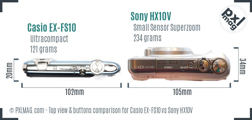 Casio EX-FS10 vs Sony HX10V top view buttons comparison