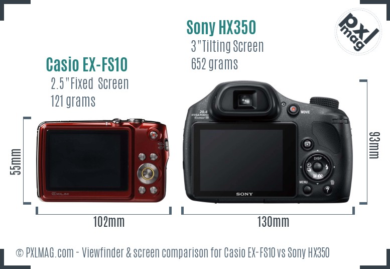 Casio EX-FS10 vs Sony HX350 Screen and Viewfinder comparison