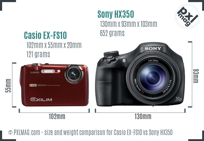 Casio EX-FS10 vs Sony HX350 size comparison