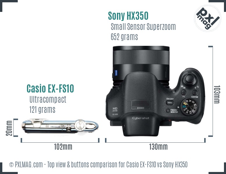 Casio EX-FS10 vs Sony HX350 top view buttons comparison