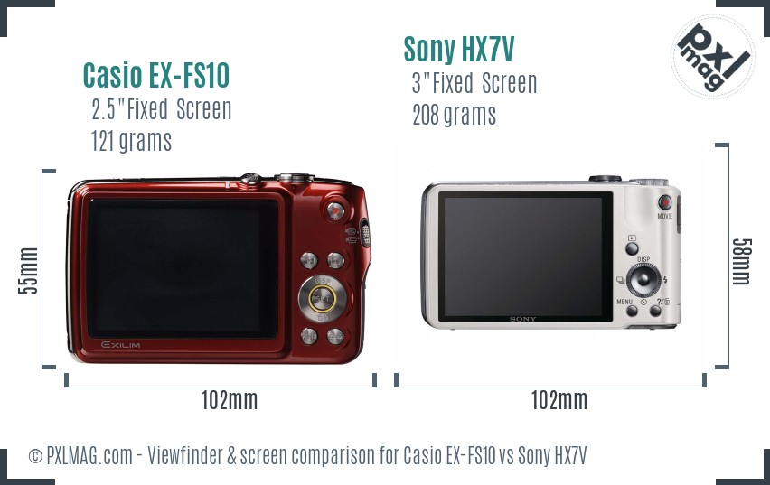 Casio EX-FS10 vs Sony HX7V Screen and Viewfinder comparison