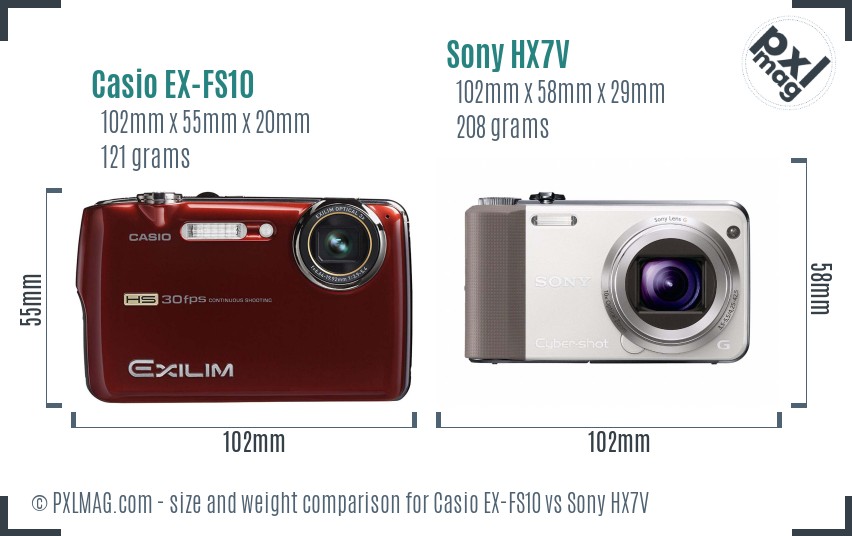 Casio EX-FS10 vs Sony HX7V size comparison Casio EX-FS10 vs Sony HX7V size comparison