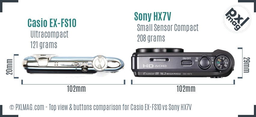 Casio EX-FS10 vs Sony HX7V top view buttons comparison