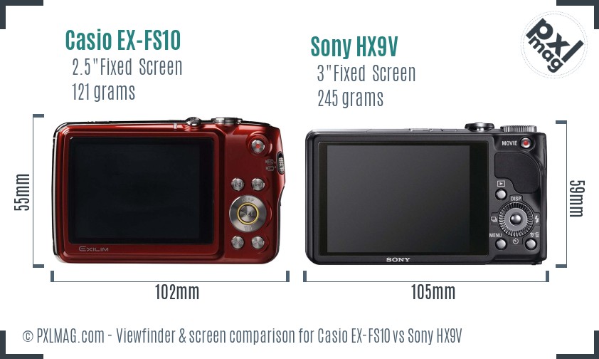 Casio EX-FS10 vs Sony HX9V Screen and Viewfinder comparison