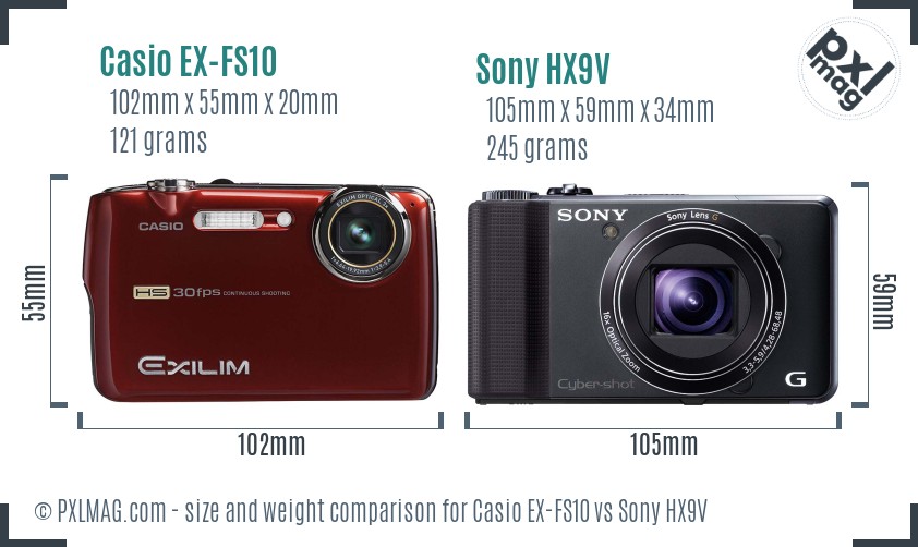 Casio EX-FS10 vs Sony HX9V size comparison