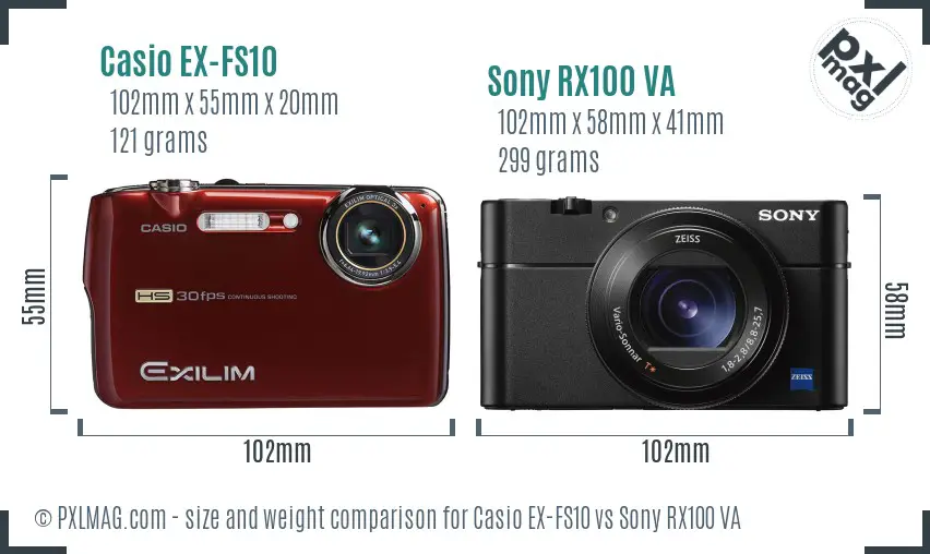 Casio EX-FS10 vs Sony RX100 VA size comparison
