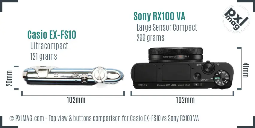 Casio EX-FS10 vs Sony RX100 VA top view buttons comparison