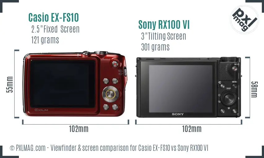 Casio EX-FS10 vs Sony RX100 VI Screen and Viewfinder comparison