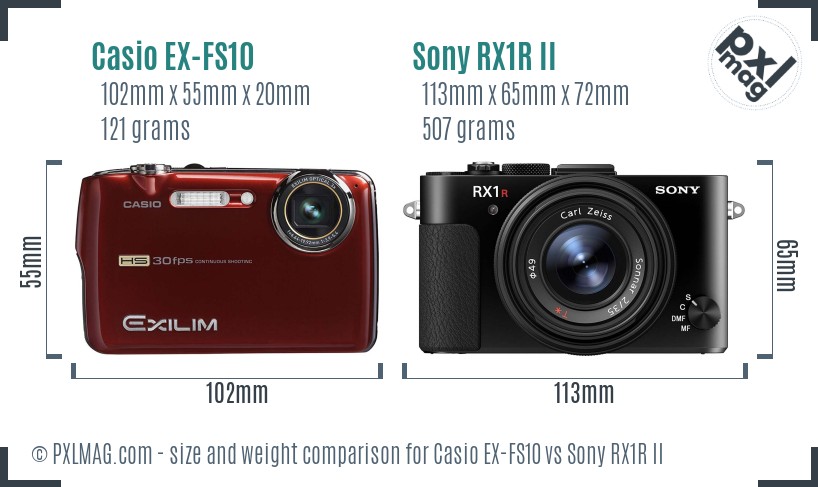 Casio EX-FS10 vs Sony RX1R II size comparison Casio EX-FS10 vs Sony RX1R II size comparison