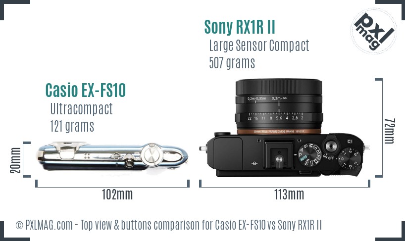 Casio EX-FS10 vs Sony RX1R II top view buttons comparison