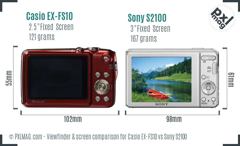 Casio EX-FS10 vs Sony S2100 Screen and Viewfinder comparison