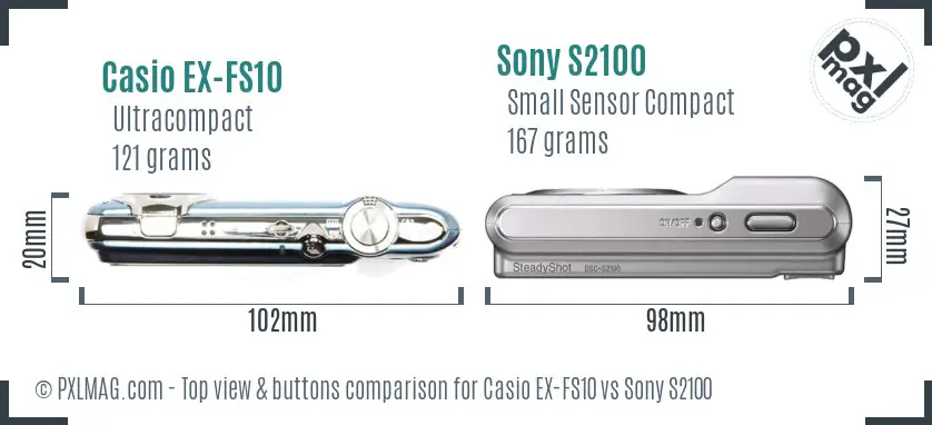 Casio EX-FS10 vs Sony S2100 top view buttons comparison
