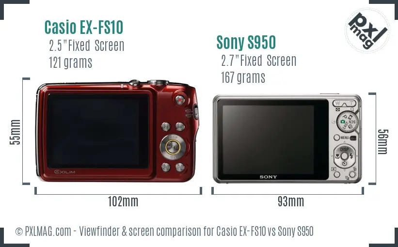 Casio EX-FS10 vs Sony S950 Screen and Viewfinder comparison