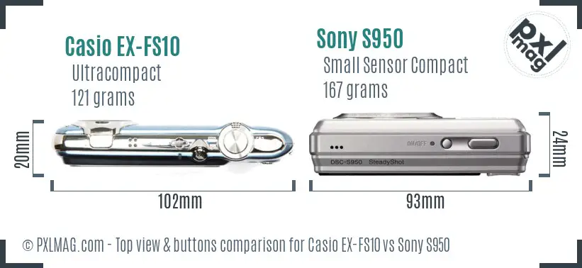 Casio EX-FS10 vs Sony S950 top view buttons comparison